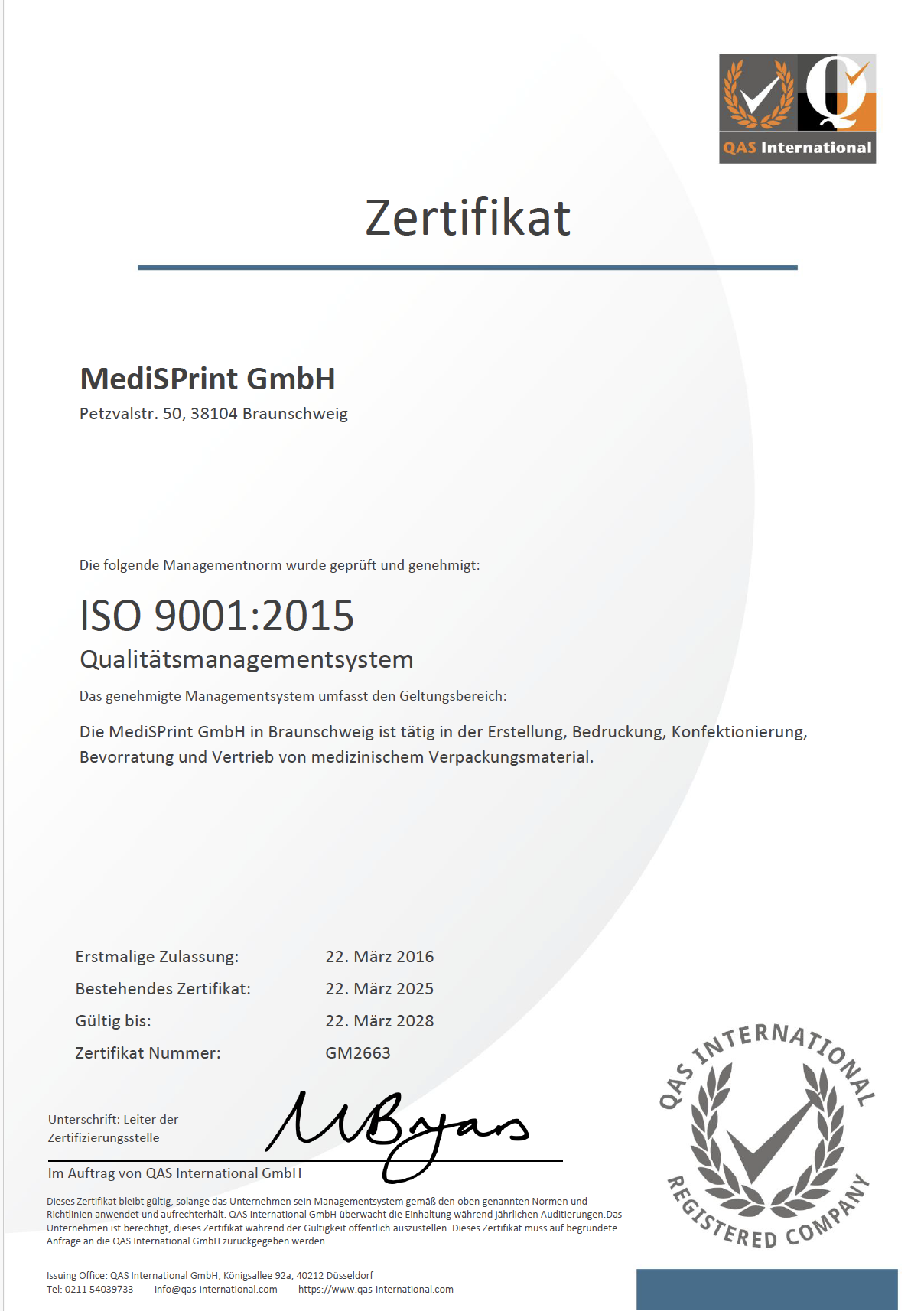 Zertifikat ISo MediSPRint